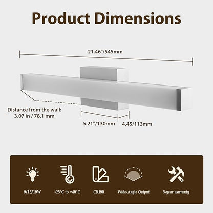22IN 5CCT Dimmable Vanity Light for Bathroom, Modern Wall Fixture Over Mirror
