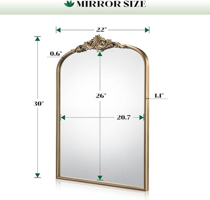 Arched Antique Gold Wall Mirror, 22"x30" Vintage Gold Bathroom Wall Mirror Over Sink, Ornate Arch Bronze Mirrors for Living Room, Fireplace, Entryway, Vanity, Hanging or Leaning