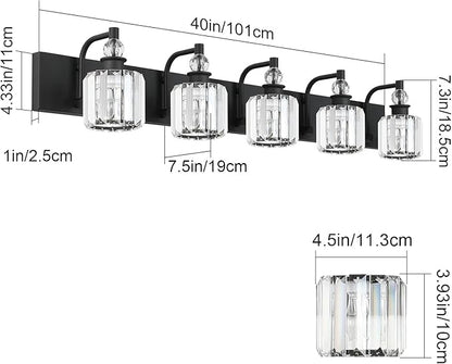 Ralbay Crystal Black Vanity Light Fixtures 5 Light Crystal Bathroom Light Fixtures Over Long Mirror Modern Matte Black Bath Wall Lights