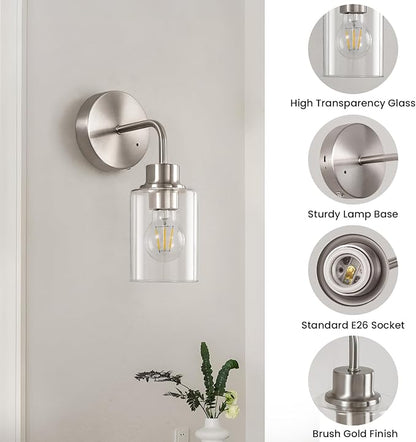 Epinl Battery Operated Wall Sconce Set of Two - Brushed Nickel Rechargeable Wireless Wall Sconces with Remote Control, Cordless Wall Lights 3000K Wall Lamp for Bedroom Bathroom Living Room