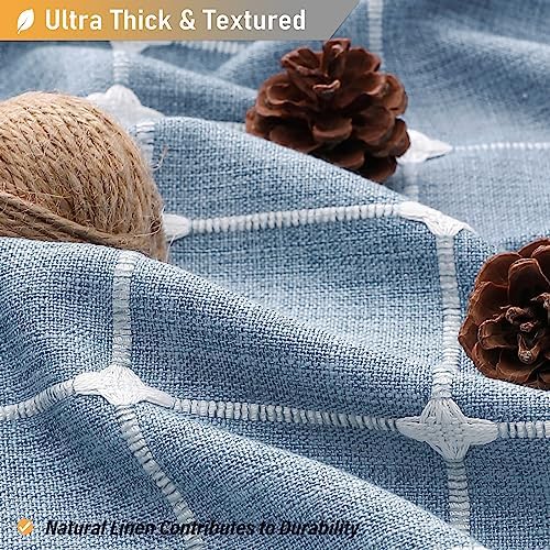 BTTN 60x72 Boho Farmhouse Linen Heavy Duty Fabric Shower Curtain Set, Blue