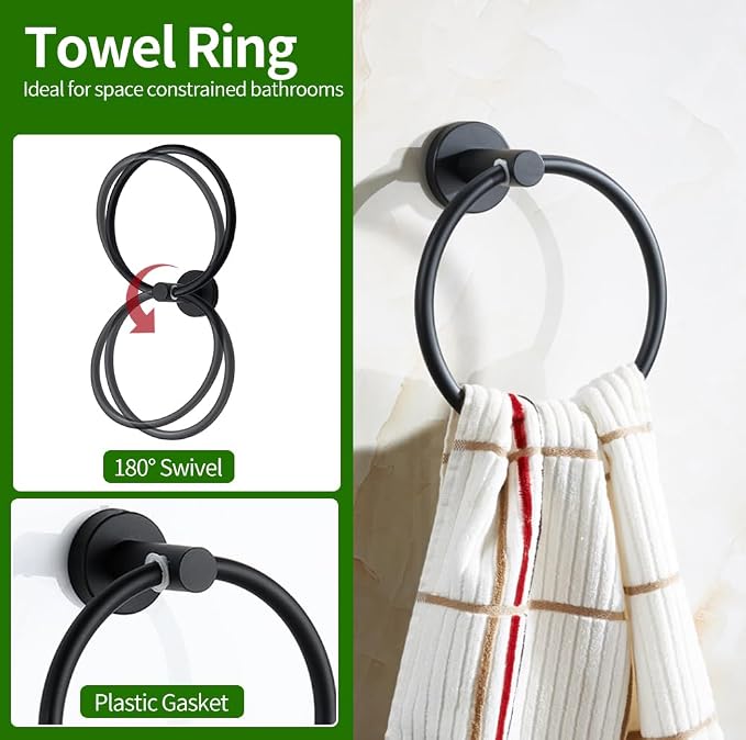 10pcs Matte Black Retractable Bathroom Hardware Set, | Including 24in Retractable Hand Bar, Toilet Paper Holders, Towel Rings, Multifunctional Robe Hooks