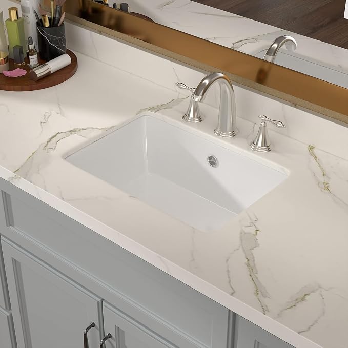 Lordear Undermount Bathroom Sink 18 Inch Bathroom Vanity Sink Undermount Rectangle White Porcelain Ceramic Bathroom Interior 16"L x 10-3/10"W