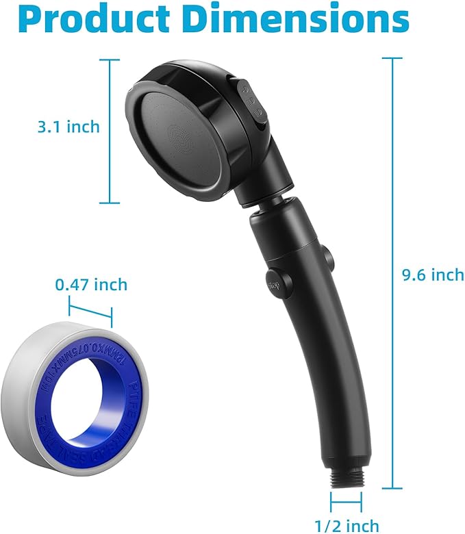 Marbrasse High Pressure Shower Head, 3-Settings Handheld Showerhead with ON/Off Full Shutoff Push Button and Switch to Control Flow, Angle-Adjustable Water Saving(Matte Black, 2Pack)