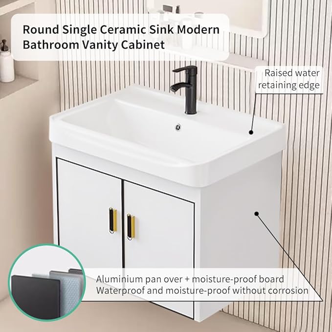 20-inch Shallow White-Black Wall-Mounted Compact Bathroom Mini Vanity 20-inch Sink-Included Vanity Designed for Compact Bathrooms Floating Vanity