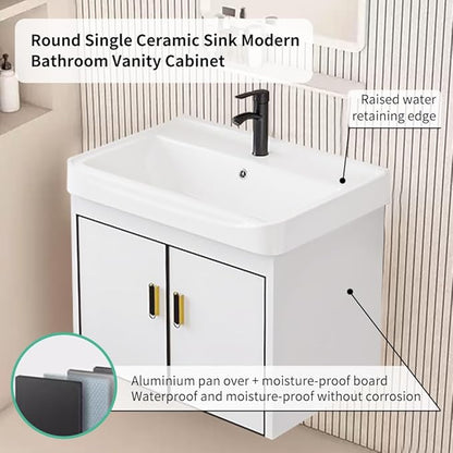 20-inch Shallow White-Black Wall-Mounted Compact Bathroom Mini Vanity 20-inch Sink-Included Vanity Designed for Compact Bathrooms Floating Vanity