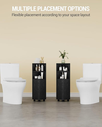 Corner Cabinet, Small Bathroom Corner Cabinet with Doors, Narrow Storage Cabinets with Adjustable Shelves, Bathroom Organizers and Storage for Small Space, Black BC21004X
