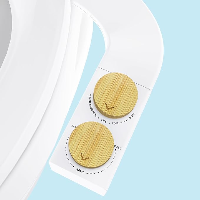 Toilet Bidet With Left/Right Side Reversible Design, Fresh Water, Non-Electric, Toilet Bidet Attachment, Right/Left Hand Side with Dual Nozzle, Self-Clean, Easy to Install (Bamboo Knob)