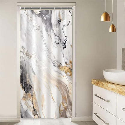 Stall Shower Curtain, Grey and White Marble Small Shower Curtain Modern Waterproof Shower Curtain Set with Hooks, 36x72 Inch