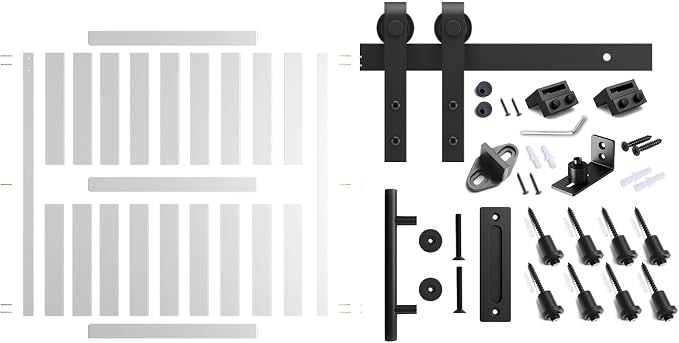 60''x 84'' Sliding Barn Door with 10 Ft Barn Door Hardware Kit | Pre-Drilled Holes Easy Assembly - Include Installation Manual, Water-Proof PVC Surface, H-Frame, White