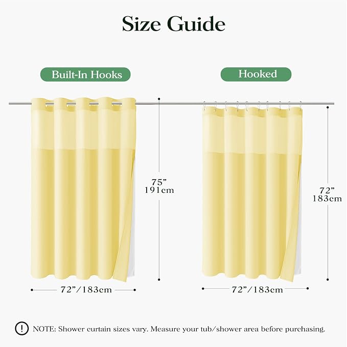Yellow Hook Free Waffle Shower Curtain & Snap Fabric Liner,72x75 | Less Time to install, 3 in 1 Fabric Shower Curtain and Liner Set with Magnets, Mesh Top Window, Shower Curtains for Bathroom