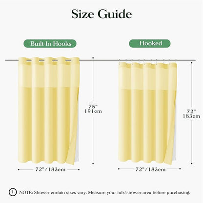 Yellow Hook Free Waffle Shower Curtain & Snap Fabric Liner,72x75 | Less Time to install, 3 in 1 Fabric Shower Curtain and Liner Set with Magnets, Mesh Top Window, Shower Curtains for Bathroom