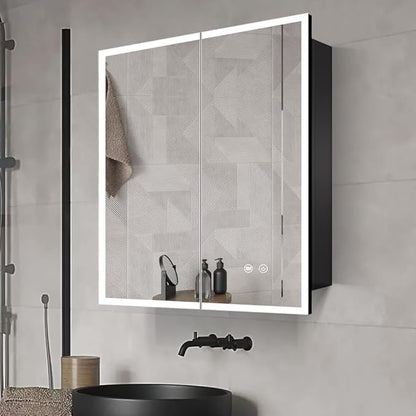 LED Medicine Cabinet with Light,Recessed Mirror Cabinet for Bathroom,3 Color Temperature,Dimmable,Demister,Detachable Side Plate for Recess Mount or Surface Mount,24inch×28inch