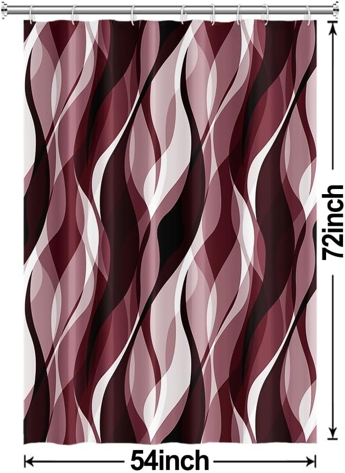 Burgundy Shower Curtain, Modern Abstract Ombre Burgundy Striped Shower Curtain Set for Bathroom Waterproof Shower Curtain with Hooks, 54x72 Inch