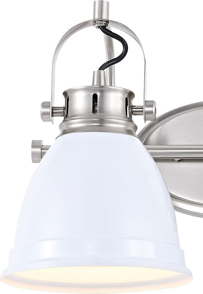JONATHAN Y 16.25" White/Nickel 2-Light LED Vanity Light, Adjustable Wall Sconce for Bathroom Mirror, Farmhouse Bohemian Kitchen Light, Iron Black Bell Shade (JYL1115B)