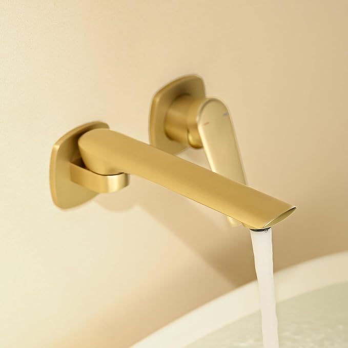 BiaoTeng Concealed Faucet for Bathroom Sink Wall Mount Hot and Cold Faucets for Bathroom Sinks Single Handle Brass Brushed Gold