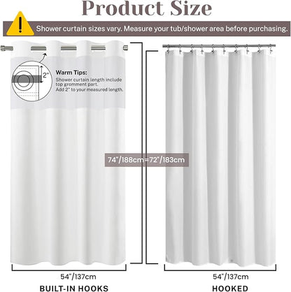 SORTTO No Hook Slub Shower Curtain with Liner, 54x74, White | Snap in Liner, 3 in 1, Bamboo Texture, Hotel Style, Waterproof Fabric, Mesh Top Window, Corner Magnets, Machine Washable