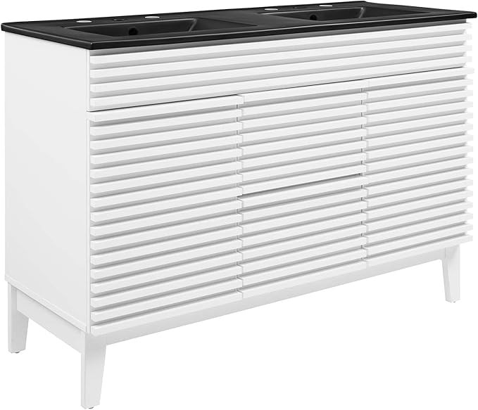 Modway Render 48" Double Bathroom Vanity in White Black