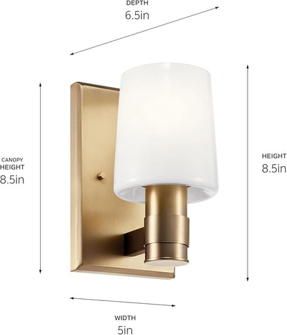 Kichler Adani 1-Light Wall Sconce, Modern Light with Opal Glass in Champagne Bronze, for Bathroom, Powder Room, Kitchen, Bedroom, or Hallway (8.5" x 5"), 55174CPZ