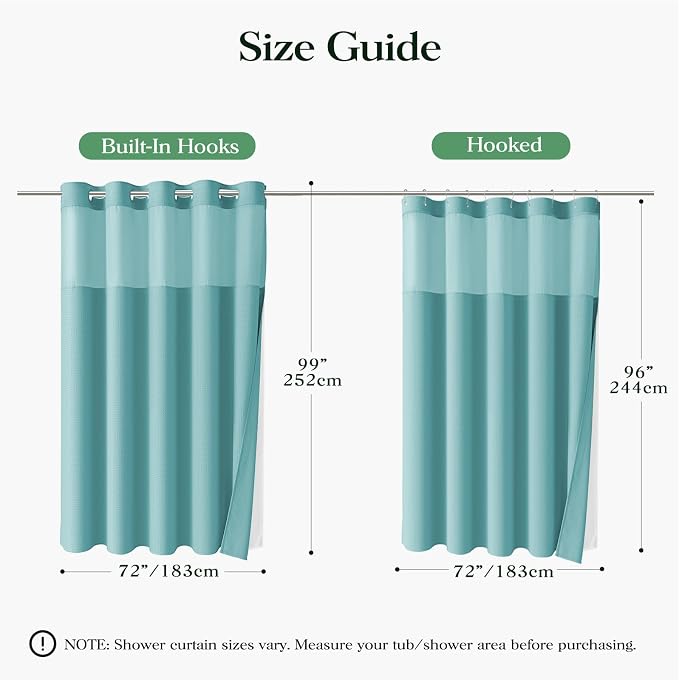 Teal Hook Free Waffle Shower Curtain & Snap-in Fabric Liner,72x99 | Less Time to install, 3 in 1 Fabric Shower Curtain and Liner Set with Magnets, Extra Long, Shower Curtains for Bathroom