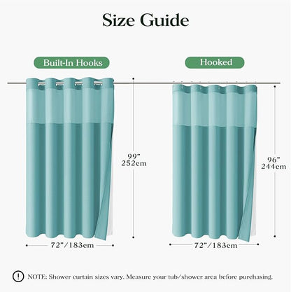 Teal Hook Free Waffle Shower Curtain & Snap-in Fabric Liner,72x99 | Less Time to install, 3 in 1 Fabric Shower Curtain and Liner Set with Magnets, Extra Long, Shower Curtains for Bathroom