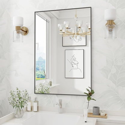 Koonmi Black Rectangle Wall Mirror, 20x30 Inch Bathroom Mirror, Aluminum Frame Vanity Mirror for Entryway, Living Room, Bedroom Bathroom, Hangs Horizontally or Vertically