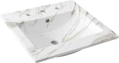 JONATHAN Y SNK1000C Ancillary 3-Hole 20 in. W x 18.25 in. D Classic Contemporary Rectangular Ceramic Single Sink Basin Vanity Top, White Marble Effect