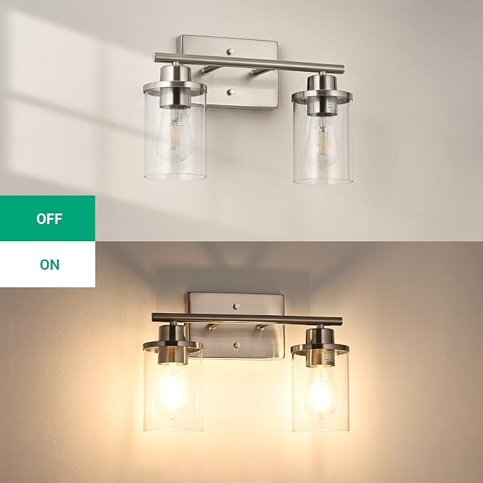 EDISHINE 2-Light Brushed Nickel Bathroom Vanity Light, Modern Wall Sconces | E26 Base, Modern & Elegant Design for Bathroom, Powder Room, Bedroom, Kitchen