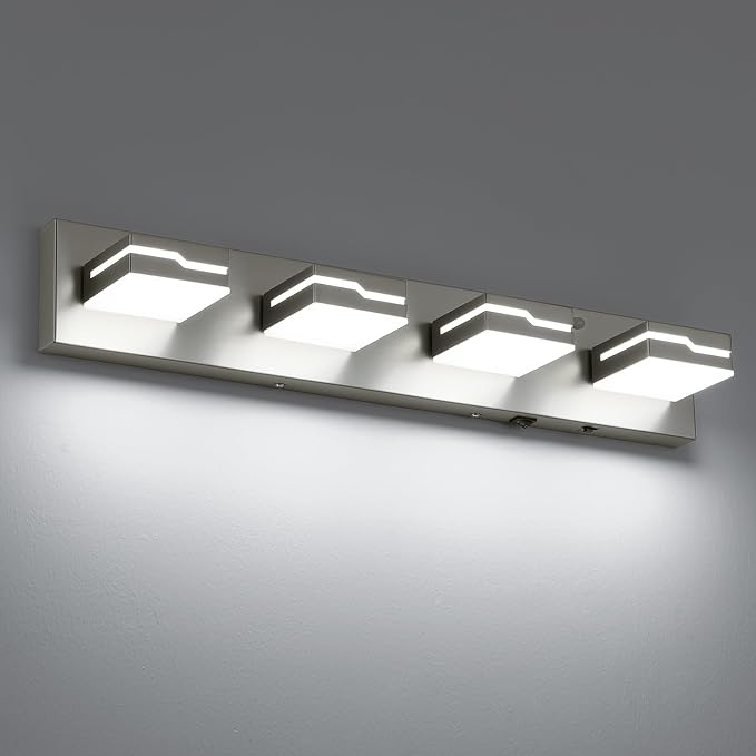 LED Modern Bathroom Vanity Light 4-Light with Motion Sensor Light, 25.5 inch 3CCT Dimmable Nickel Vanity Lights for Bathroom Lighting Fixtures Over Mirror, with 350° Rotatable Acrylic Heads