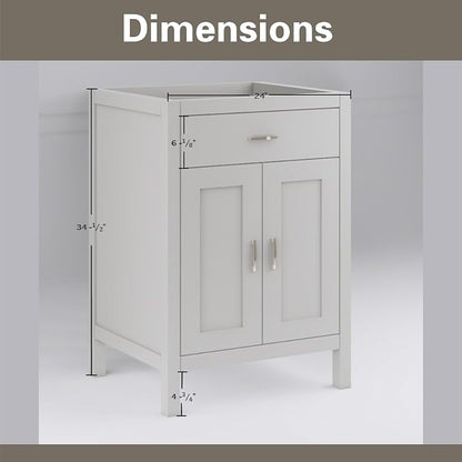 24" Light Grey Bathroom Vanity Base Only – Freestanding Solid Wood Sink Cabinet with Tip-Out Drawer, Shaker Style Storage, No Top or Sink, 36" W x 21" D x 34.5" H