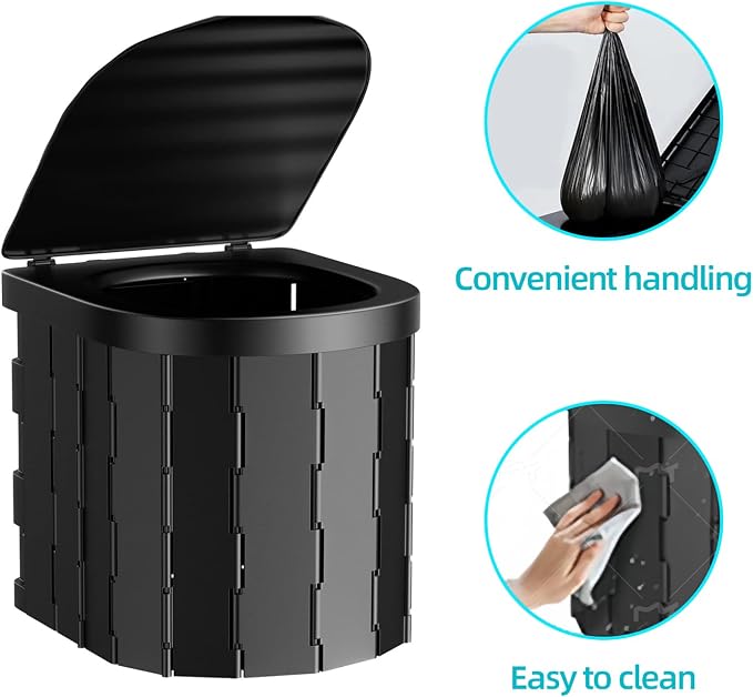 Compact Foldable Travel Toilet for Camping, Hiking, Road Trips, and Emergencies – Heavy-Duty Portable Toilet with 300 lbs Capacity, Easy to Clean, Lightweight & Space-Saving Design(Circular arc）
