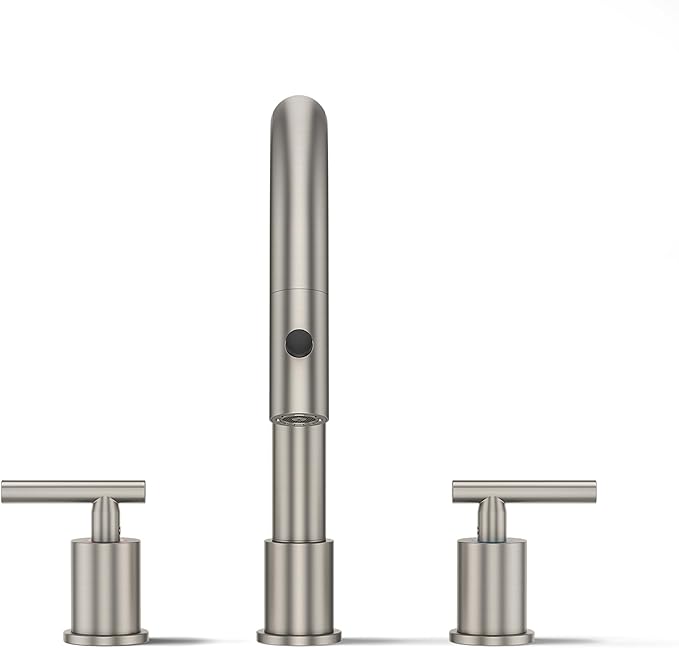 Brushed Nickel Pull Down Bathroom Faucet with Pop-up Drain, 8 inch Widespread Bathroom Faucet 3 Hole with Pull Down Sprayer 2 Modes, 8'' Brushed Nickel Bathroom Faucet with Supply Lines