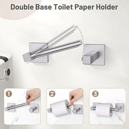 Lairuier Brushed Nickel Bathroom Accessories, Towel Bar Set Wall Mounted | 5 Pieces Bathroom Hardware Set, SUS304 Stainless Steel Double Base 23.6" Towel Bar, Towel Ring, Toilet Paper Holder & Hooks