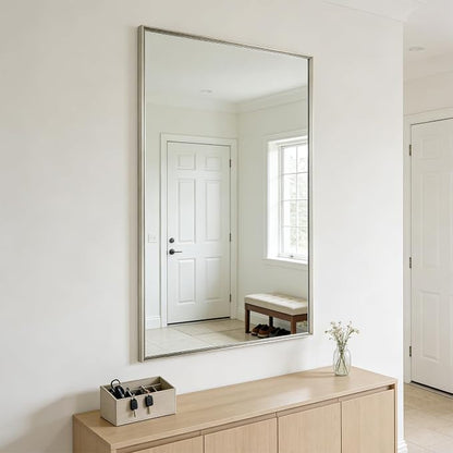 Bathroom Mirror for Wall, 40x30 Inch Framed Vanity Mirror Brushed Nickel | Rectanglar Metal Beveled Framed Mirror for Over Sink, Tempered Glass, Anti-Rust, Hangs Horizontally or Vertically