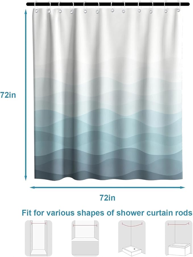 Modern Rustic Shower Curtain, Stripes Ocean Luxury Abstract Nautical Aesthetic Shower Curtains for Bathroom, Waterproof Bath Curtain with Hooks Machine Washable Bathtub Curtains 72x72 Inch Blue