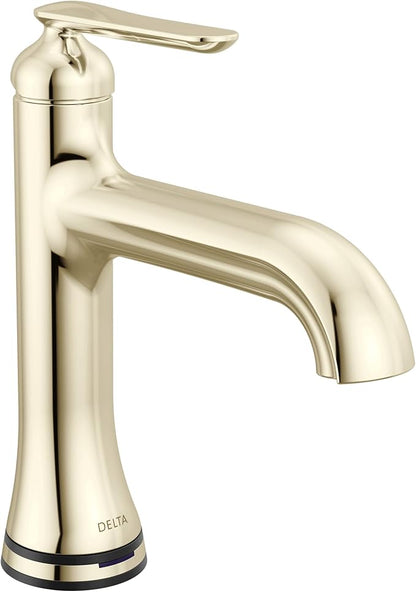 Delta Bonacci Touchless Bathroom Faucet 1-Hole with Touch On Technology, Polished Nickel Single Hole Bathroom Sink Faucet, Metal Push-Pop Drain, Polished Nickel 545T-PN-PR-DST