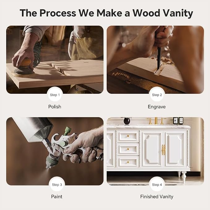 Bathroom Vanity with Single/Double Sink,Smart Defogging Mirror and Cabinet,48-92IN French Elegant Style Solid Wood Floor Standing Vanity