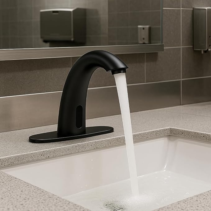 Touchless Bathroom Sink Faucet - Automatic Motion Sensor - Battery Operated for Commercial Lavotory Bathroom, Matte Black