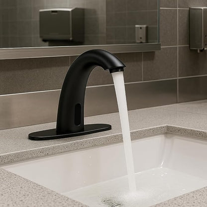 Touchless Bathroom Sink Faucet - Automatic Motion Sensor - Battery Operated for Commercial Lavotory Bathroom, Matte Black