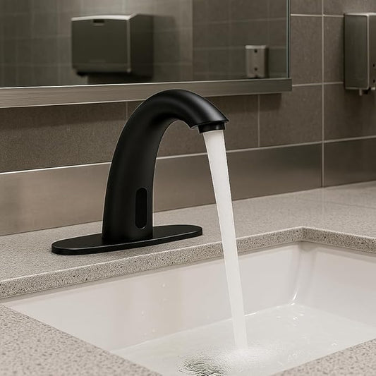 Touchless Bathroom Sink Faucet - Automatic Motion Sensor - Battery Operated for Commercial Lavotory Bathroom, Matte Black