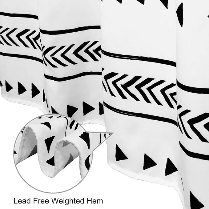 Uphome Extra Long Fabric Shower Curtain for Bathroom, Black and White Boho Shower Curtain Set Chic Triangle Geometric Tassel Cloth Bath Curtains, Waterproof Machine Washable for Modern Bathtub 72x84