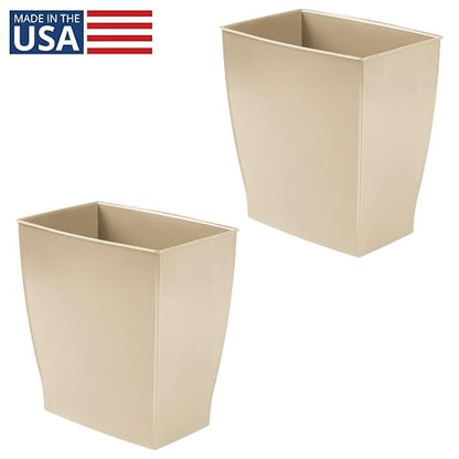 iDesign Small Plastic Bathroom Trash Can, Slim Rectangle, 2-Pack, Brown | Garbage Bin for Bedroom, Office, Dorm