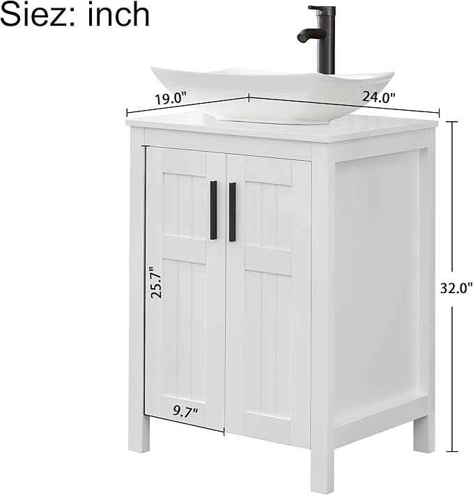 UEV 24" Bathroom Vanity with Sink Combo,Modern Freestanding Sink Cabinet,Stylish Bathroom Vanity Cabinet,Grooved Double Doors,Metal Handles (032WH New)