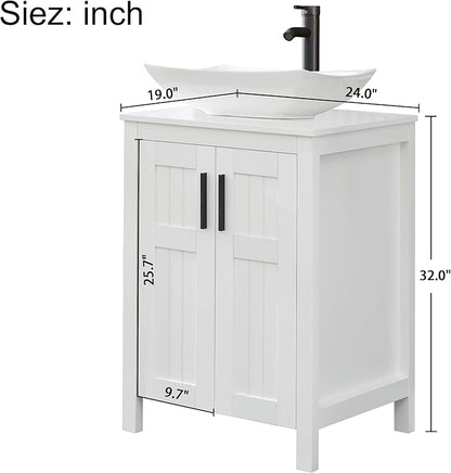 UEV 24" Bathroom Vanity with Sink Combo,Modern Freestanding Sink Cabinet,Stylish Bathroom Vanity Cabinet,Grooved Double Doors,Metal Handles (032WH New)