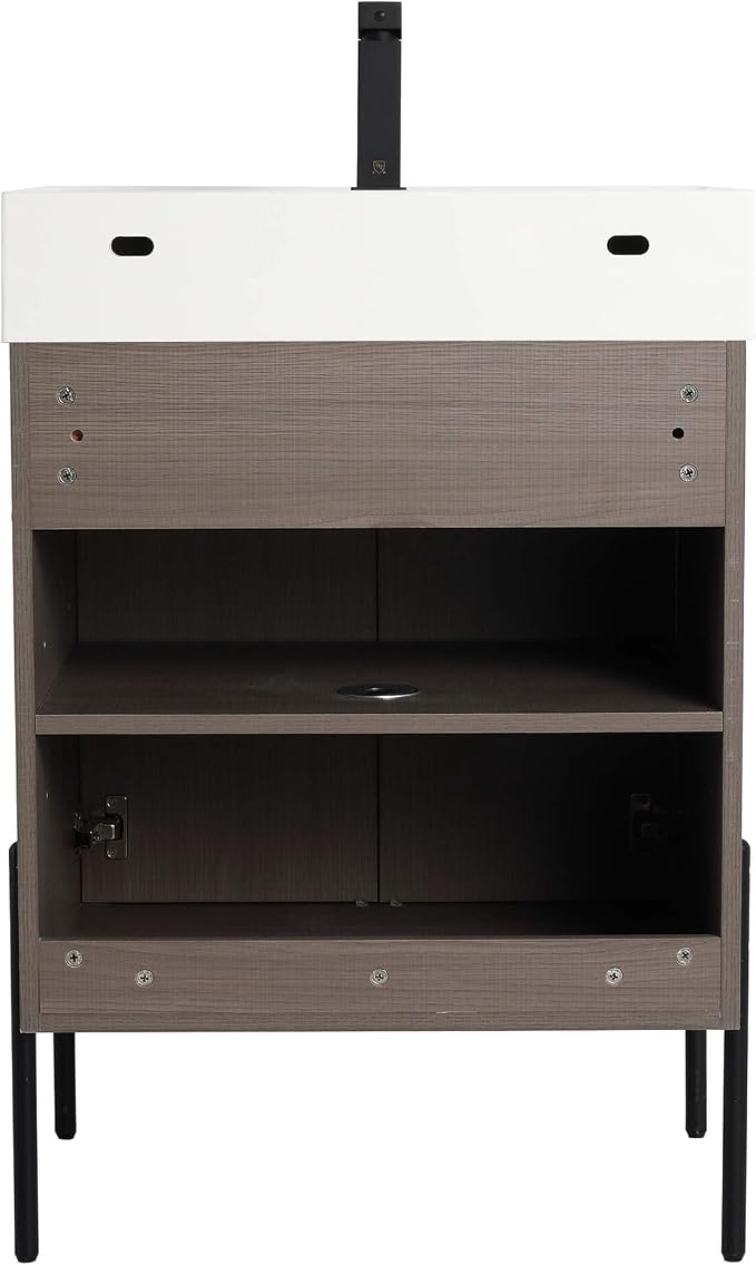 Crownpoint 24 Inch Bathroom Vanity with Sink, White Sink, Gray Oak Finish, Full Assembly Required, Elegant Bathroom Vanities for Modern Homes