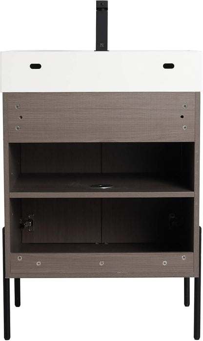 Crownpoint 24 Inch Bathroom Vanity with Sink, White Sink, Gray Oak Finish, Full Assembly Required, Elegant Bathroom Vanities for Modern Homes