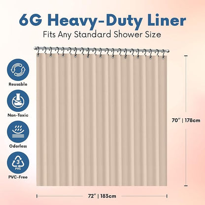 No Smell Shower Curtain Liner 72x72 Beige - PEVA Plastic Shower Curtain for Bathroom, PVC-Free Waterproof Sand Shower Liner with Metal Grommets and Magnet-Weighted Bottom Hem - Washable Liner