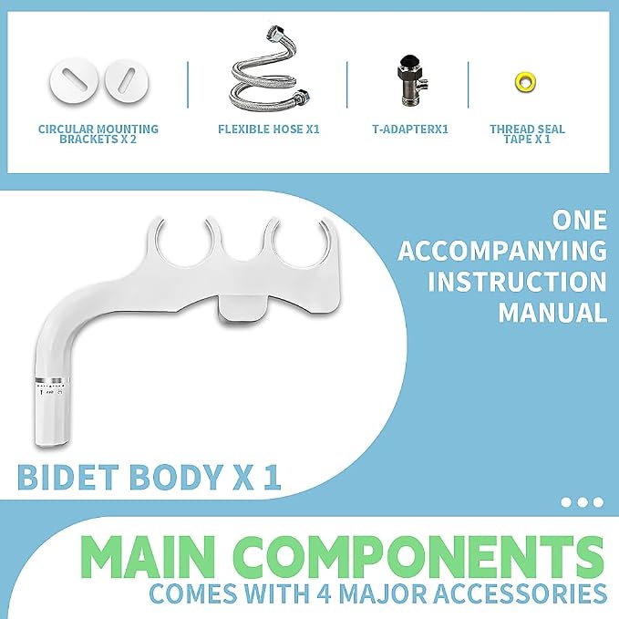 Ultra-Thin Slim Bidet - Non-Electric Cold Water Bidet Attachment | 0.19" Slim Non-Electric Bidet | Adjust Water Pressure | Female & Rear Care | Self-Cleaning Retractable Dual Nozzles
