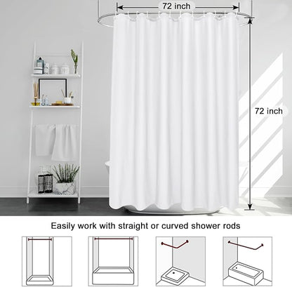 EurCross Solid White Shower Curtain 72 x 72inches Long, Water-Resistant Fabric Shower Curtain Liner for Bathroom