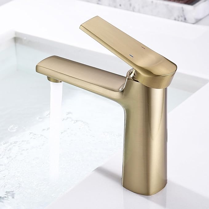 Bathroom Water Faucet Single Handle Faucet for Bathroom Sink 1 Hole Hot and Cold Brushed Gold